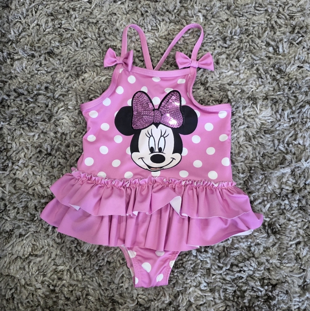 Disney Pink Polka Dot Minnie Mouse Ruffle One-Piece Swimsuit